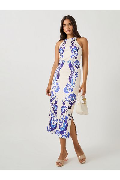 Styli All-Over Print Halter Neck Sheath Midi Dress