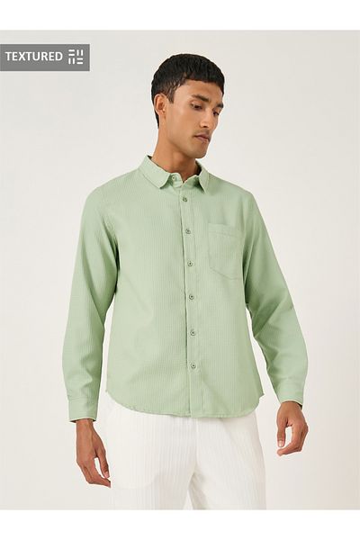 Styli Textured Spread Collar Regular Fit Shirt with Pocket Detail