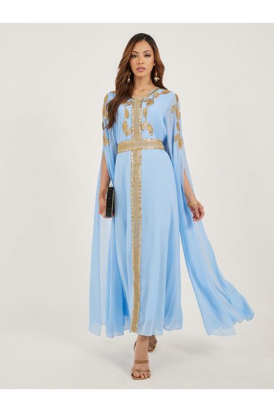 Styli Lace Trim Slit Sleeves V Neck Kaftan