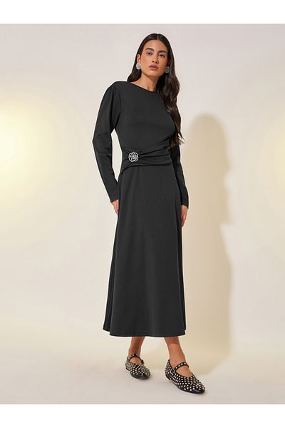 Styli Embellished Flower Long Sleeves Maxi Dress