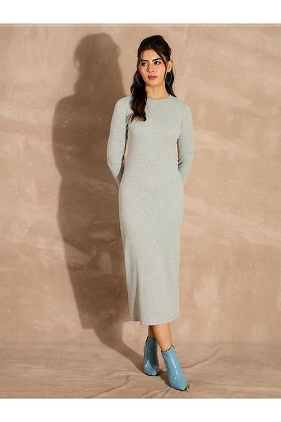 Sassafras By Styli Ribbed Long Sleeves Sheath Midi Dress