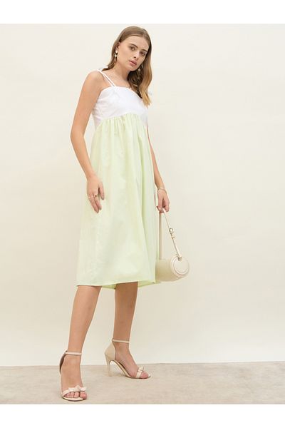Styli Color Block A-Line Strappy Midi Dress