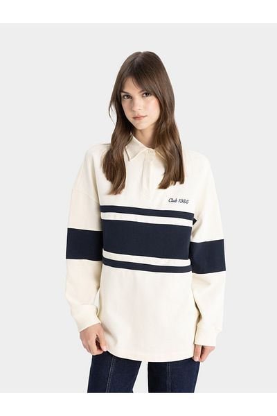 DeFacto Women Regular Fit Beige Striped Long Sleeve TShirt