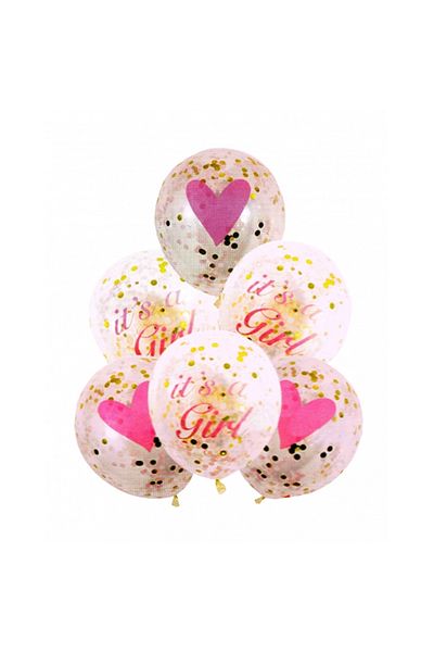 OEM Set of 6 balloons for Girls' Birthday, Pink with Confetti
