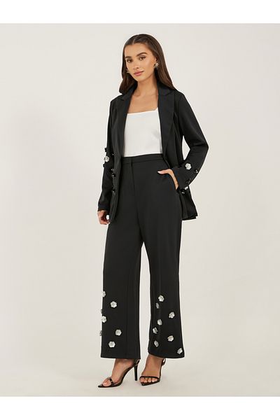Styli Black Embellishments Wide Leg Pants