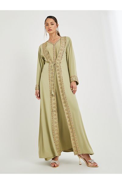 Maxim Creation By Styli Hand Embroidered V Neck Layered Jalabiya