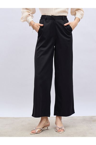 Styli High Rise Twill Wide Leg Trousers
