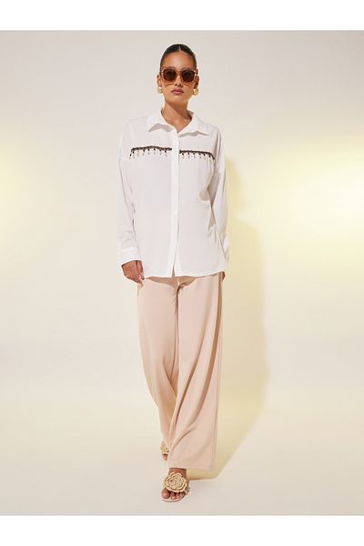 Styli Solid Front Tassel Detail Oversized Shirt