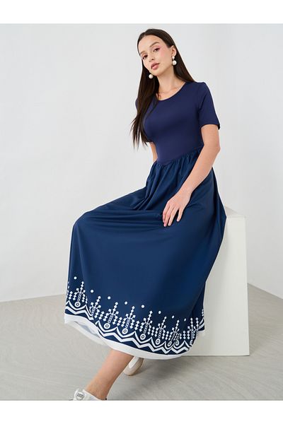 Styli Floral Print Round Neck A-Line Maxi Dress