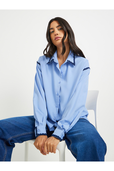 Styli Solid Lace Detail Oversized Shirt