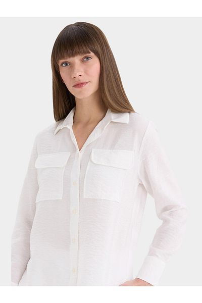 DeFacto Women's Off White Stand Collar Plain Shirt
