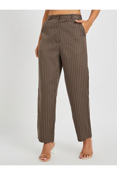 Styli Striped Flat Front Tapered Fit Pants