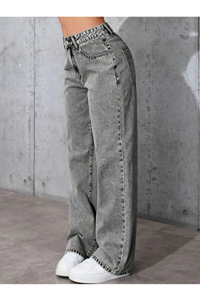 beeke Kayla Gray Super High Waist Wide Leg Jeans Lycra Loose Leg Denim Jeans Trousers