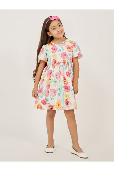 Styli Floral Print Short Sleeve Dress