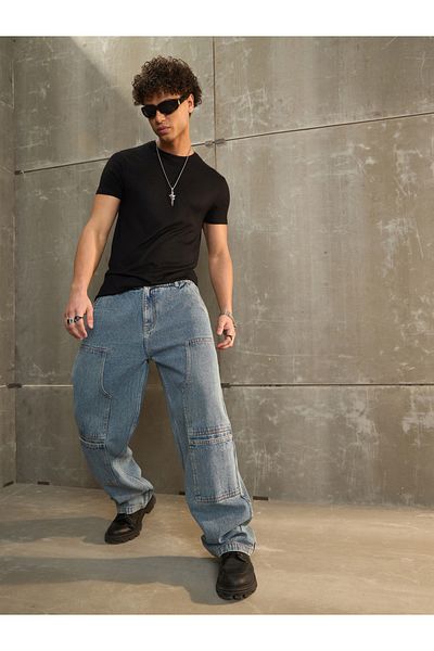 Sassafras By Styli Washed Wide Leg Carpenter Jeans