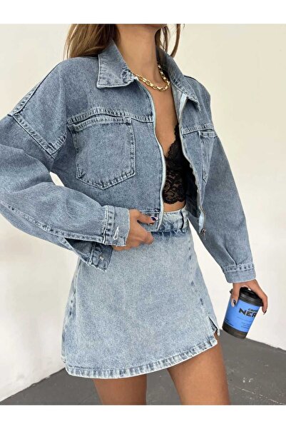 Zeliza Butik FERMUARLI CROP KOT CEKET