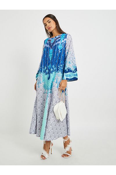 Keenly By Styli Floral Print Round Neck A-Line Jalabiya