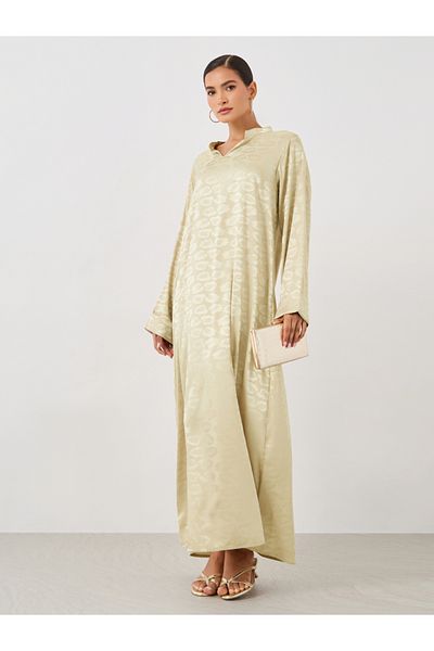 Styli Satin Jacquard Stand Collar A-Line Jalabiya