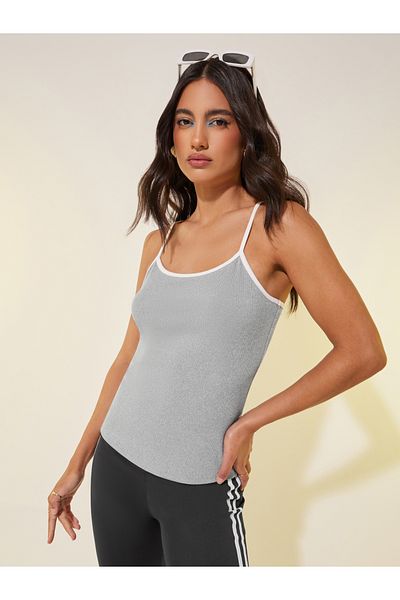Styli Solid Ribbed Contrast Trim Cami Top