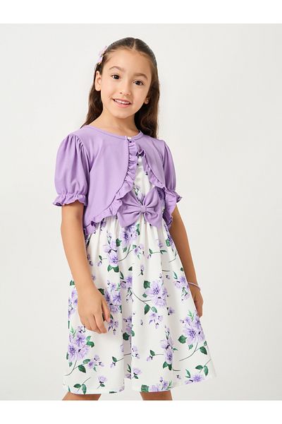 Styli All-Over Floral Print Strappy Dress with Shrug