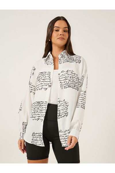 Styli Printed Spread Collar Oversized Shirt