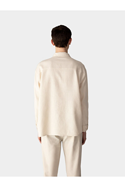 DeFacto Mens Cream Button-Down Plain Long Sleeve Shirt