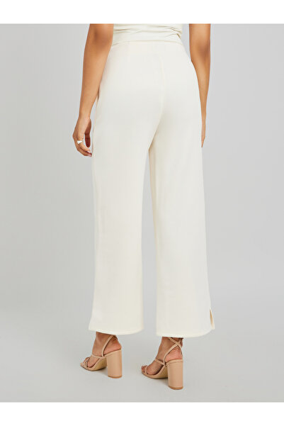 Styli Pin Tuck Detail Slit Hem Straight Knit Pants