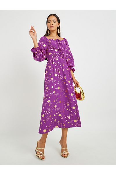 Keenly By Styli Floral Print Square Neck A-Line Midi Dress