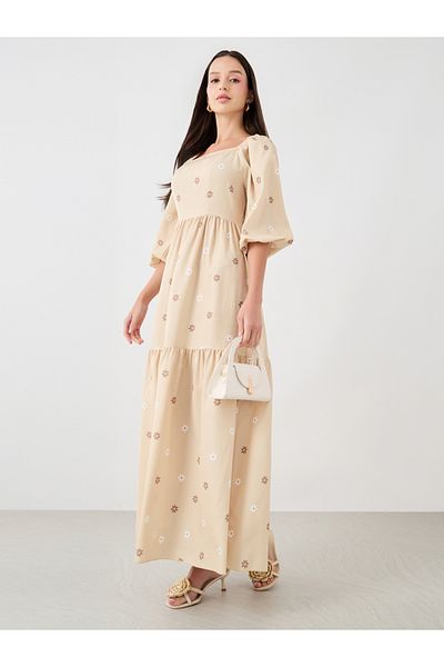 Styli Floral Print Square Neck Maxi Dress