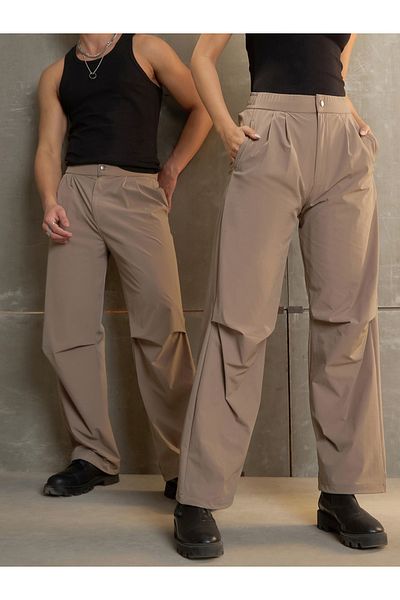 Sassafras By Styli Solid Front Pleated Baggy Parachute Pants