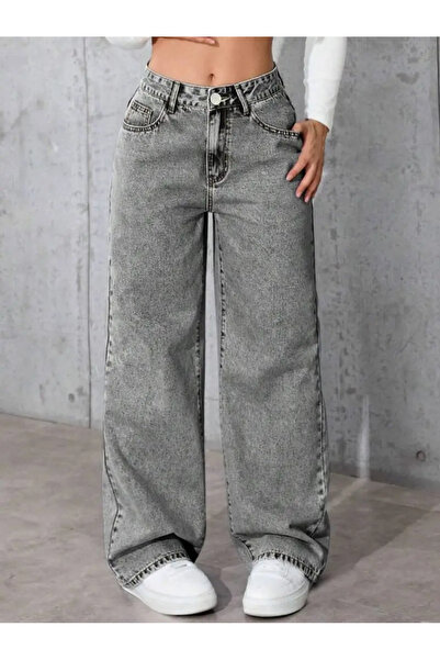 beeke Kayla Gray Super High Waist Wide Leg Jeans Lycra Loose Leg Denim Jeans Trousers