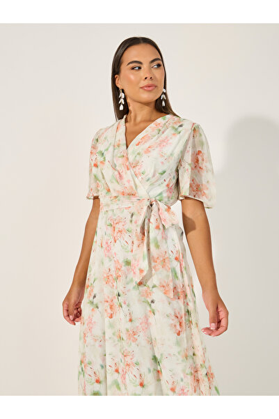 Styli Floral Print Half Sleeves Midi Dress