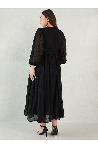 Femmella By Styli Dobby Chiffon V Neck Wrap Maxi Dress