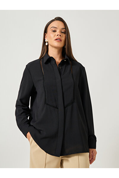 Styli قميص سادة كبير الحجم بياقة واسعة مع تفاصيل من الدانتيل