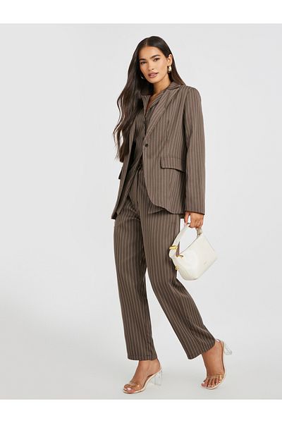 Styli Striped Flat Front Tapered Fit Pants