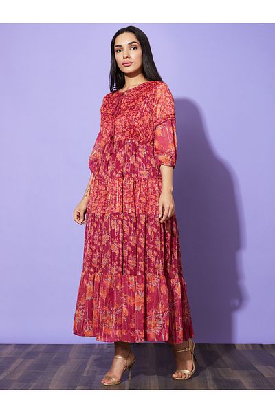 Globus By Styli Floral Print Round Neck A-Line Maxi Dress
