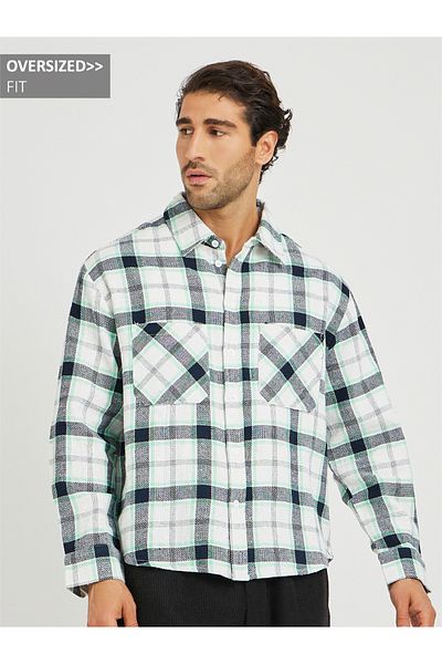 Styli Yarn Dye Checked Long Sleeve Oversized Shirt with Patch Pockets