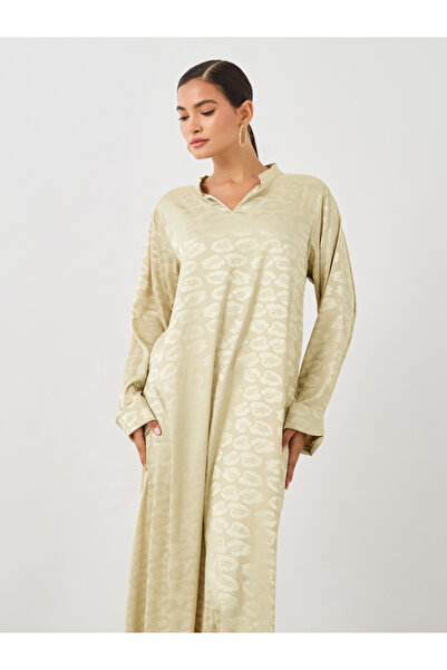 Styli Satin Jacquard Stand Collar A-Line Jalabiya