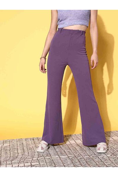 Sassafras By Styli Solid Flare Fit Trousers