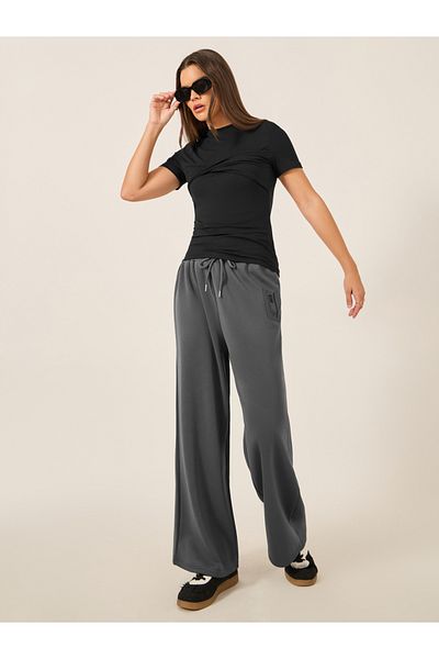Styli Badge Detail Scuba Wide Leg Joggers