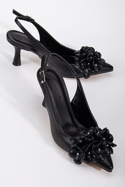Dilimler Ayakkabı Women's Stiletto Heeled Shoes Black Heel Light Flower Motif