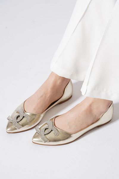 Moda Pie Warko Moon Stone Stoned Women's Ballerina Ballerina Gold Wrinkled