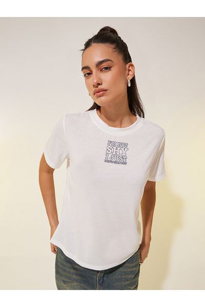Styli Slogan Print Round Neck T-Shirt