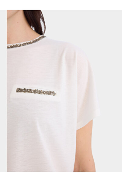 DeFacto Women Beige Knitted Crew Neck Short Sleeve TShirt