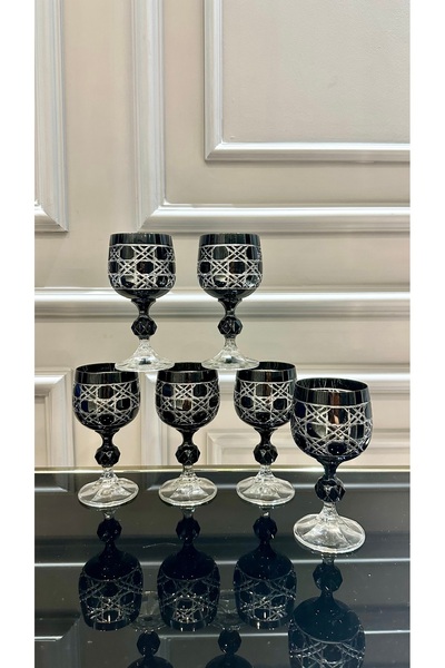 Vakıf home Bohemia Kristal Petek Model Siyah Renk Ayaklı Kahve Yanı Su Bardağı