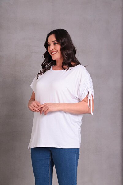 Ebsumu Women's Large Size Rope Tie White T-Shirt