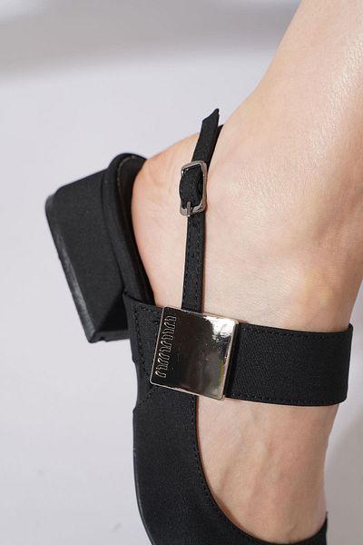 Moda Pie Payka Side Metal Buckle Back Open Women's Ballerina Black Satin