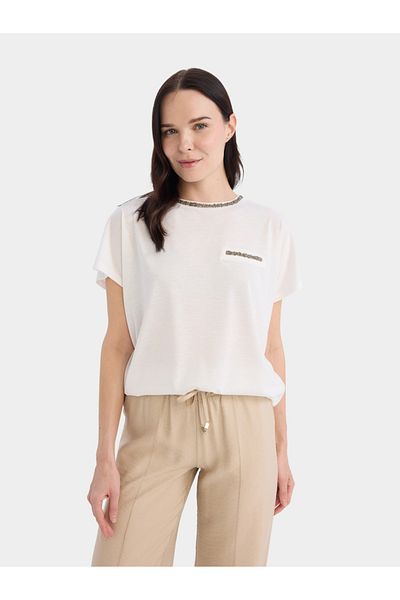 DeFacto Women Beige Knitted Crew Neck Short Sleeve TShirt