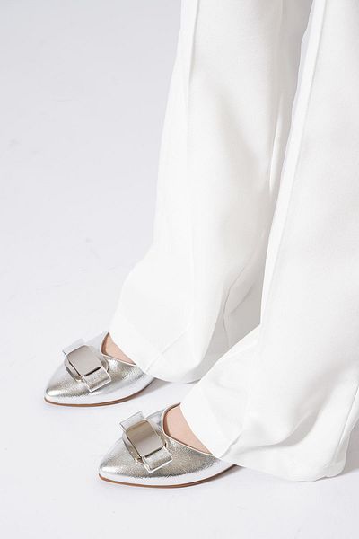Moda Pie Polteh Metal Buckle Women's Ballerina Ballerina Silver Wrinkled