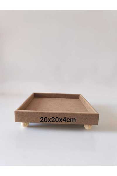 Home Ahşap-boyanabilir-ayaklı-dekoratif Kare Sunumluk Tepsi